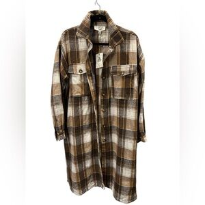 Easel Full Length Plaid Button Down Duster/Shaket size M